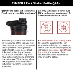 EYMPEU 2 Pack 24oz Shaker Bottle Work Out BPA & Phthalate-free, Leakproof Shaker Cup. Solid Screw lid Cup Bottles Dishwasher Safe for Protein Mixes, Clear/Black