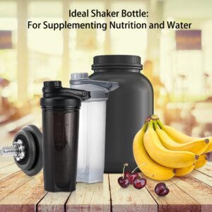 EYMPEU 2 Pack 24oz Shaker Bottle Work Out BPA & Phthalate-free, Leakproof Shaker Cup. Solid Screw lid Cup Bottles Dishwasher Safe for Protein Mixes, Clear/Black