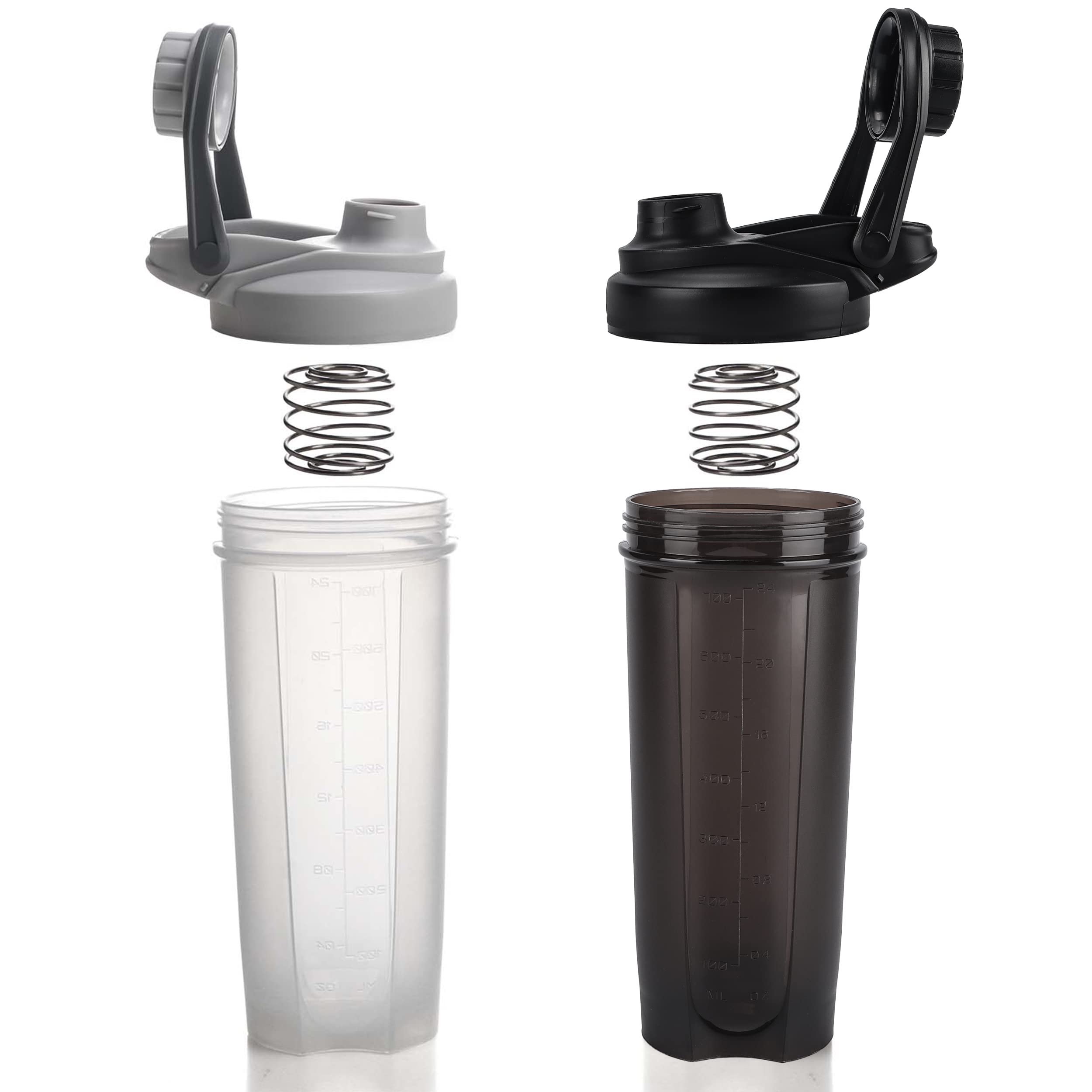 EYMPEU 2 Pack 24oz Shaker Bottle Work Out BPA & Phthalate-free, Leakproof Shaker Cup. Solid Screw lid Cup Bottles Dishwasher Safe for Protein Mixes, Clear/Black