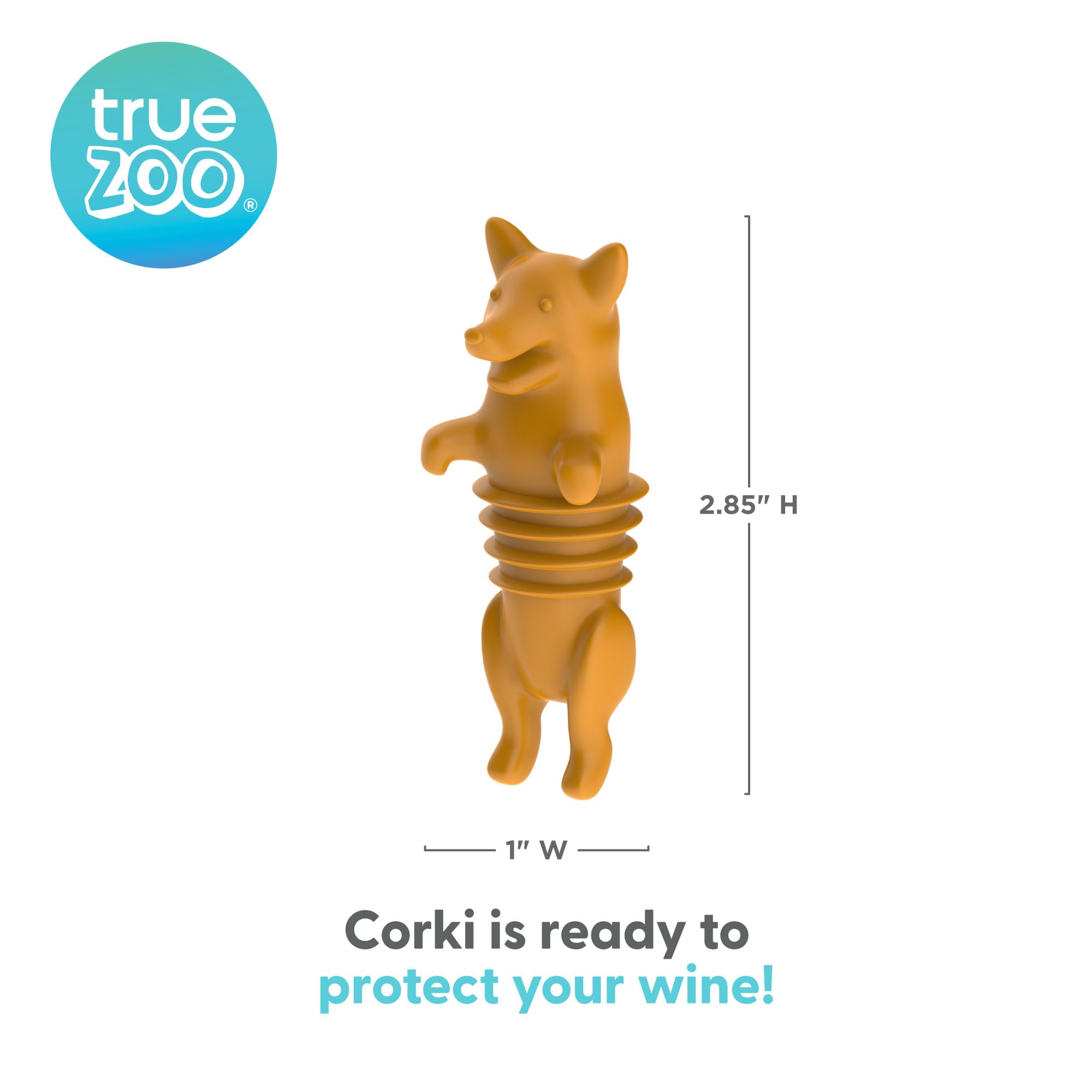 TrueZoo Corki Bottle Stopper, Corgi Animal Cork, Novelty Wine Stopper, Silicone, Set of 1, Orange