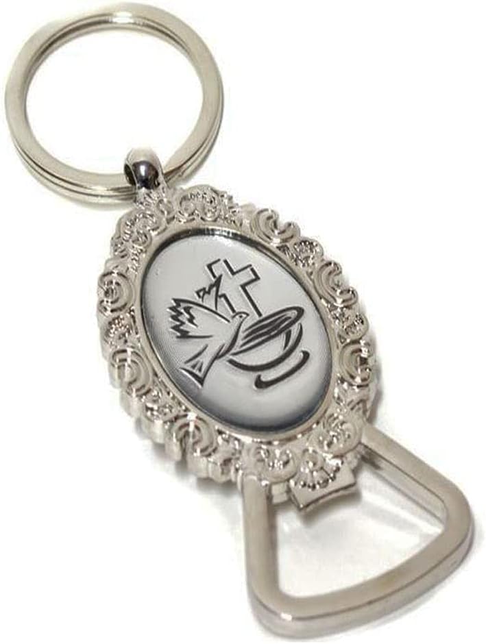 VL Communion Keychain Bottle Opener Holy Cup Dove Bird with Cross Party Favor Recuerdor De Mi Bautizo - 12PCS