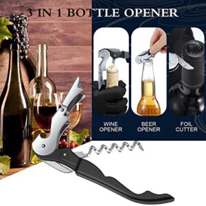 Waiter Corkscrew Wine Openers Heavy Duty Hinges Wine Key Bottle Opener All in One Double Hinged Waiter's Corkscrew with Foil Cutter Wine Tools for Bartenders Servers Sommelier (Black, 60)