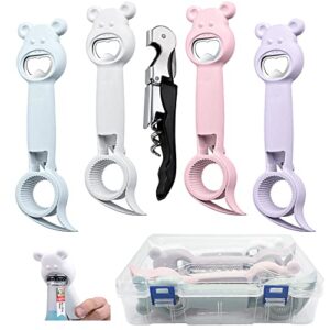 5 pcs bottle opener come with storage box, 4 in 1 multi function can opener bottle for wine, beer, jars, use bottle opener tool can protect the nail for arthritic sufferers, seniors, children, elderly