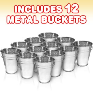 ArtCreativity Large Galvanized Metal Buckets with Handles, 4.5" W x 5" H, 12 Pack, Metallic Pails for Party Favors, Rustic Wedding Decoration, Centerpieces for Party, Ice Bucket, Vase, Garden Planters