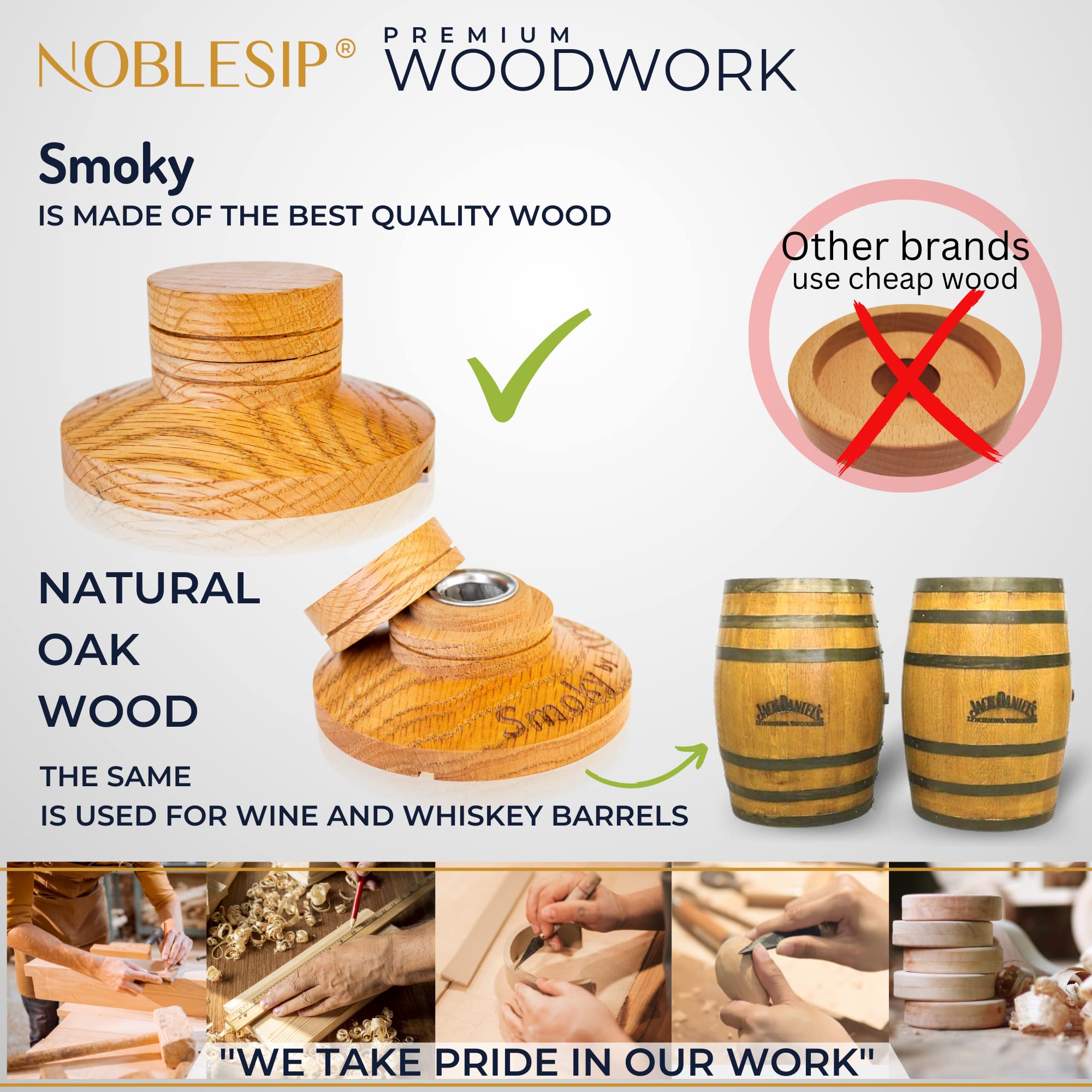 Whiskey Smoker Kit 𝗣𝗥𝗘𝗠𝗜𝗨𝗠 Smoky by NOBLESIP - Complete Bar Set to Smoke your Old Fashioneds and all your Favorite Cocktails. Great gift for Whisky, Bourbon, and Scotch lovers. 100% Natural Oak