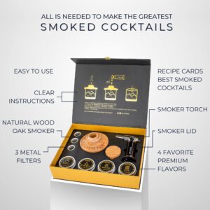 Whiskey Smoker Kit 𝗣𝗥𝗘𝗠𝗜𝗨𝗠 Smoky by NOBLESIP - Complete Bar Set to Smoke your Old Fashioneds and all your Favorite Cocktails. Great gift for Whisky, Bourbon, and Scotch lovers. 100% Natural Oak