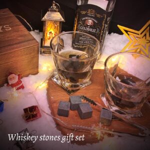 Whiskey Stones Gift Set, Birthday Gifts for Men Dad, Anniversary Wedding Gifts for Him Husband Boyfriend Grandpa Brother Boss, Unique Whiskey Gifts for Christmas Birthday Holiday