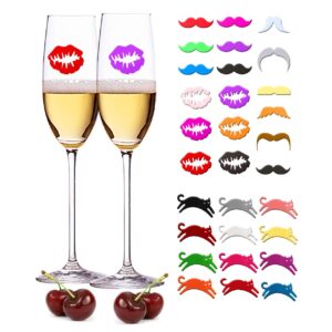 WZT 30 Pieces Silicone Drink Markers Wine Glass Markers Wine Charms Wine Glass identifier for Bar Party Family Drink Charms Multi，Dinner Parties