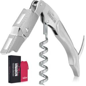 vinabon waiters corkscrew wine opener - professional quality 3-in-1 stainless steel wine key with beer opener for servers and bartenders - manual simple wine bottle opener. includes wineguide ebook