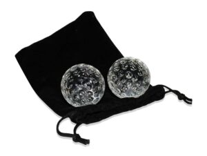 golf ball whiskey chillers and pouch for freezer - set of 2 - crystal glass whiskey stones for chilling vodka, whiskey, and scotch - each stone keeps your drinks cool and unique - for men and women