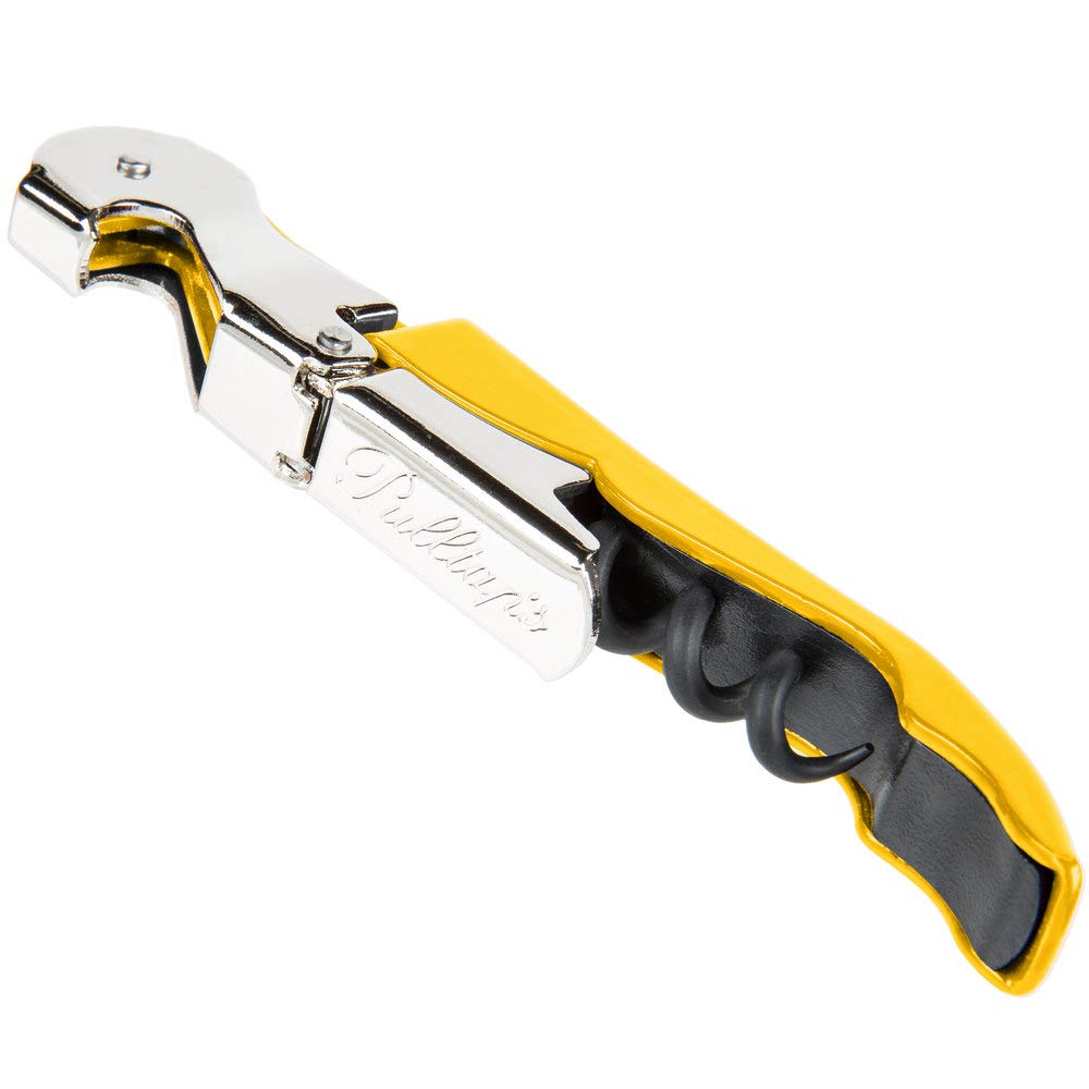 Pulltap's Double-Hinged Waiters Corkscrew, Wine Opener and Foil Cutter, Beer Bottle Opener, Yellow