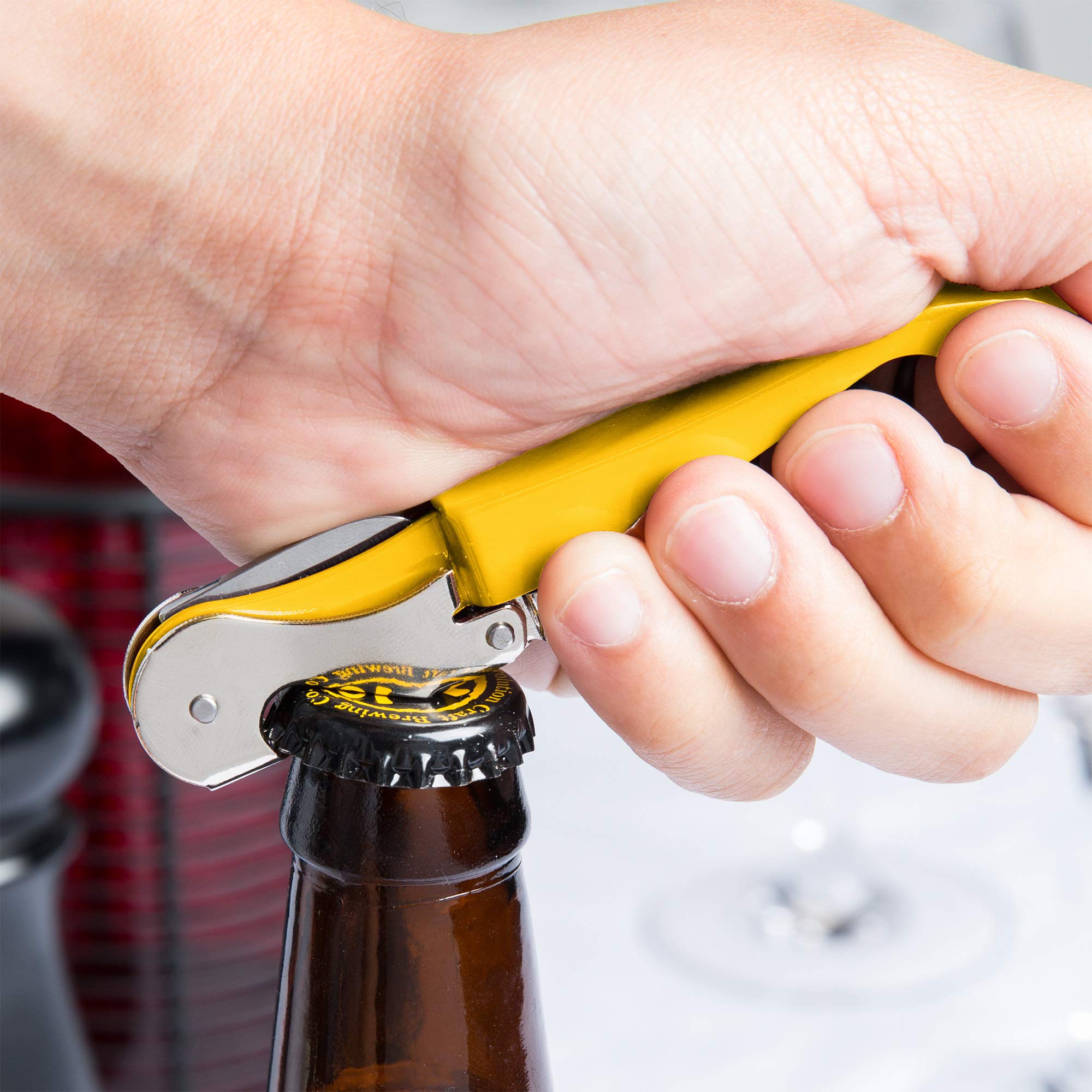 Pulltap's Double-Hinged Waiters Corkscrew, Wine Opener and Foil Cutter, Beer Bottle Opener, Yellow