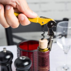 Pulltap's Double-Hinged Waiters Corkscrew, Wine Opener and Foil Cutter, Beer Bottle Opener, Yellow