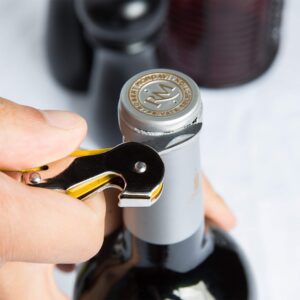 Pulltap's Double-Hinged Waiters Corkscrew, Wine Opener and Foil Cutter, Beer Bottle Opener, Yellow