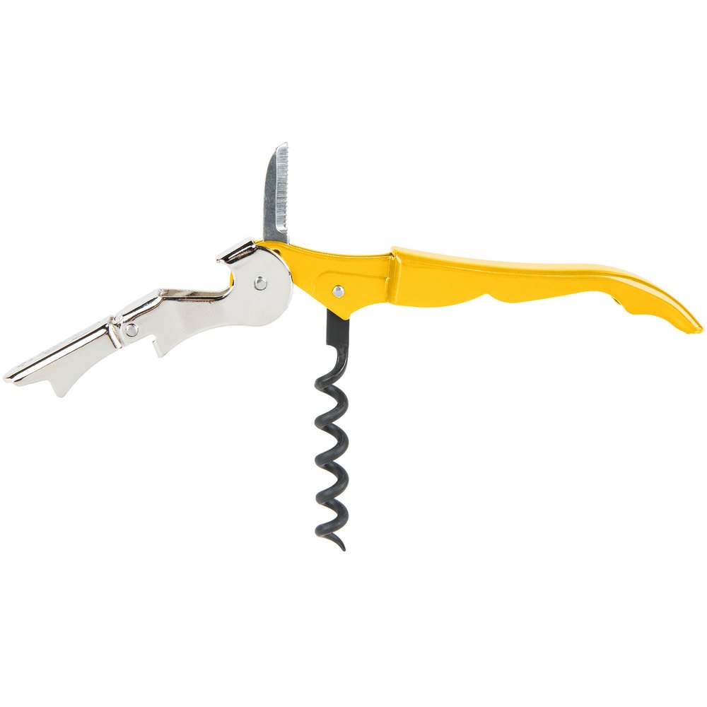 Pulltap's Double-Hinged Waiters Corkscrew, Wine Opener and Foil Cutter, Beer Bottle Opener, Yellow