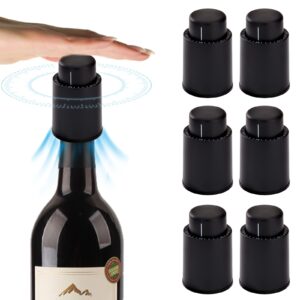 loboo idea wine pump vacuum stoppers, wine savers vacuum pump stoppers for glass bottles (black, 6pcs/box)