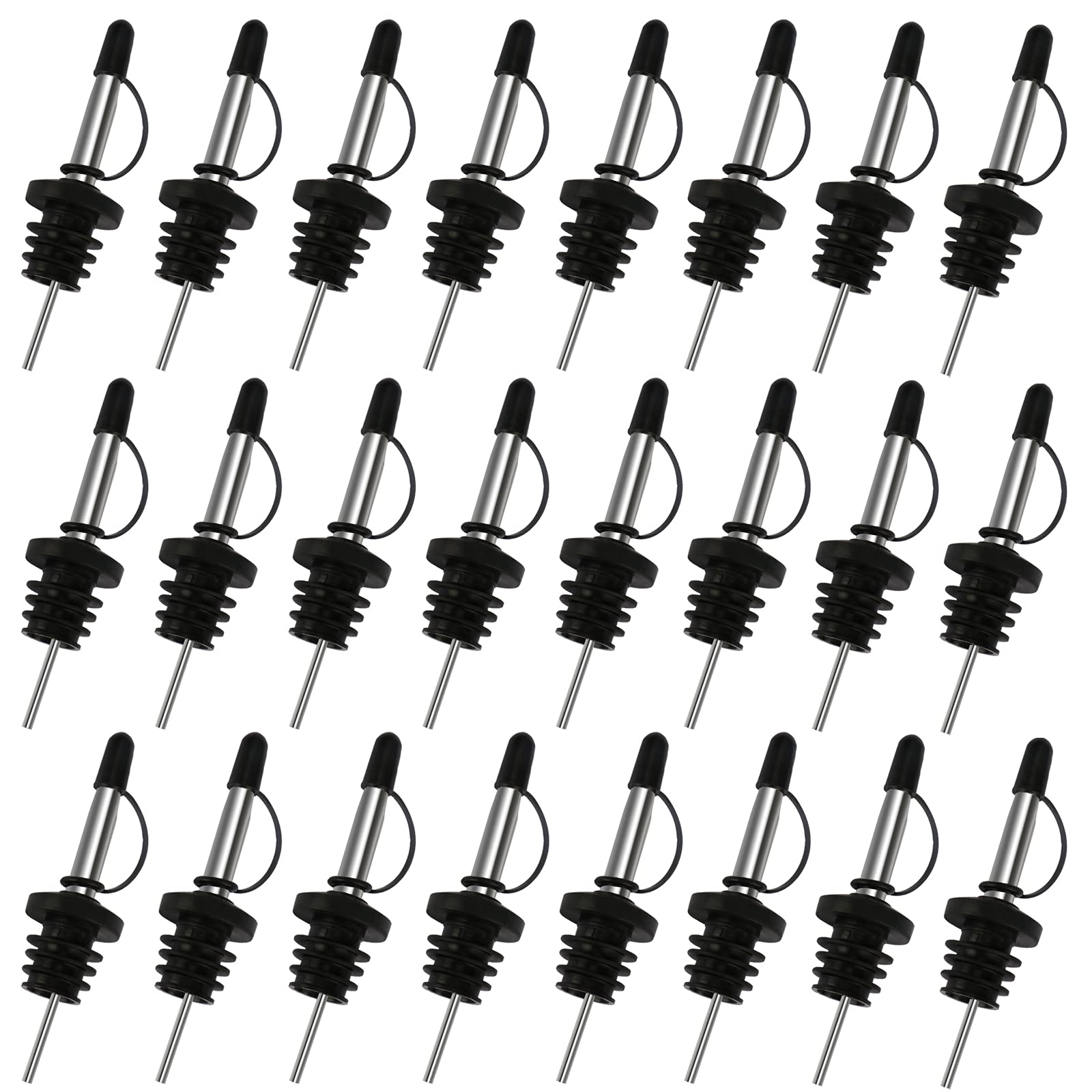 12PCS Liquor Pourers, Stainless Steel Speed Pourers Tapered Spout, Wine Pourers with Hooded Dust Caps, Suitable for About 0.75inch Bottle Mouth