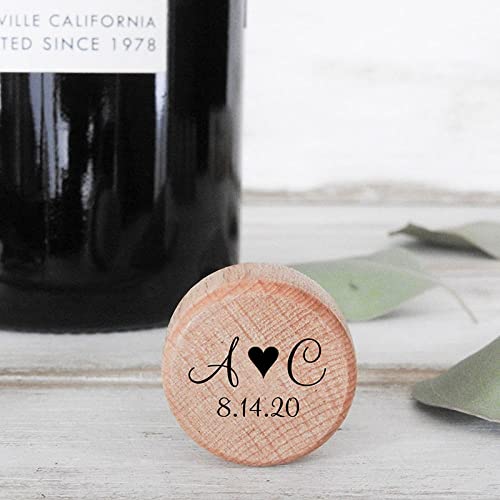 Customized Wood Wine Stopper - Love Heart Groom and Bride Initials Wedding party Favor decor Personalized Bottle Cork Toppers with laser design name gift for guest,custom,10PCS