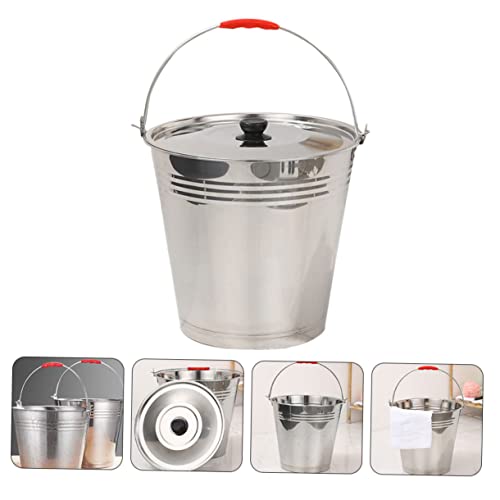 HEMOTON 1pc Milk Bucket Ranch Milking Bucket Container with Lid Household Ice Container Buckets with Lids Wine Ice Bucket Charcoal Bucket Stainless Steel Manure Bucket Thicken