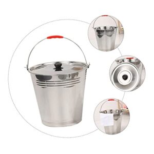 HEMOTON 1pc Milk Bucket Ranch Milking Bucket Container with Lid Household Ice Container Buckets with Lids Wine Ice Bucket Charcoal Bucket Stainless Steel Manure Bucket Thicken