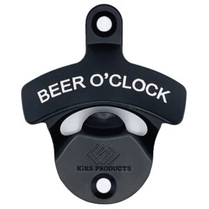 bottle opener wall mounted - beer o'clock design bottle opener - cool & funny wall bottle opener - perfect for men, your dad or boyfriend & beer lovers - durable black wall mounted beer accessories