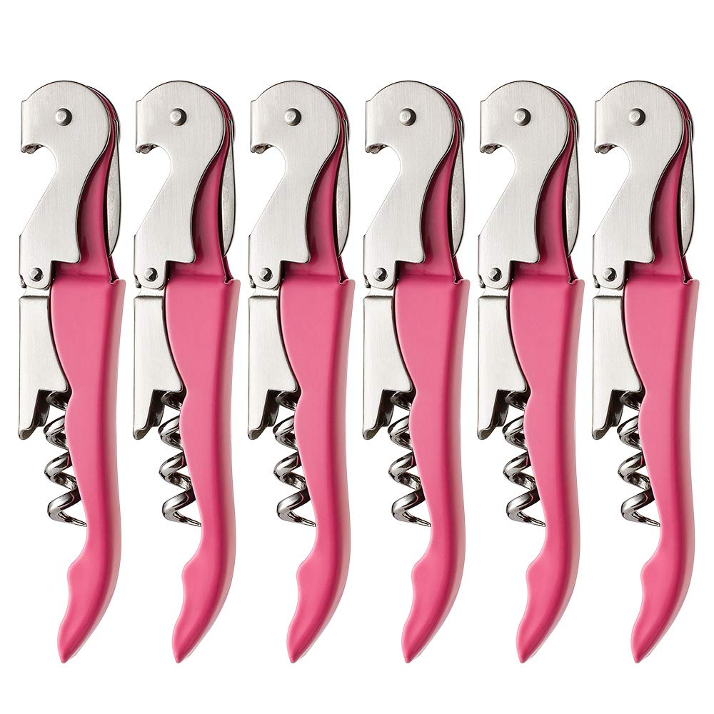 JXS 6 Packs Professional Waiters Corkscrew, Pink Wine Keys for Bartenders