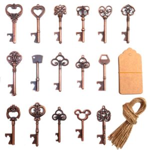 Assorted Extra Large Key Bottle Openers,Vintage Skeleton Key Bottle Opener, Beer Openers Personalized Gift with Tag and Twine for Kitchen Wedding Party Activity Antique Rustic Decoration,Pack of 16