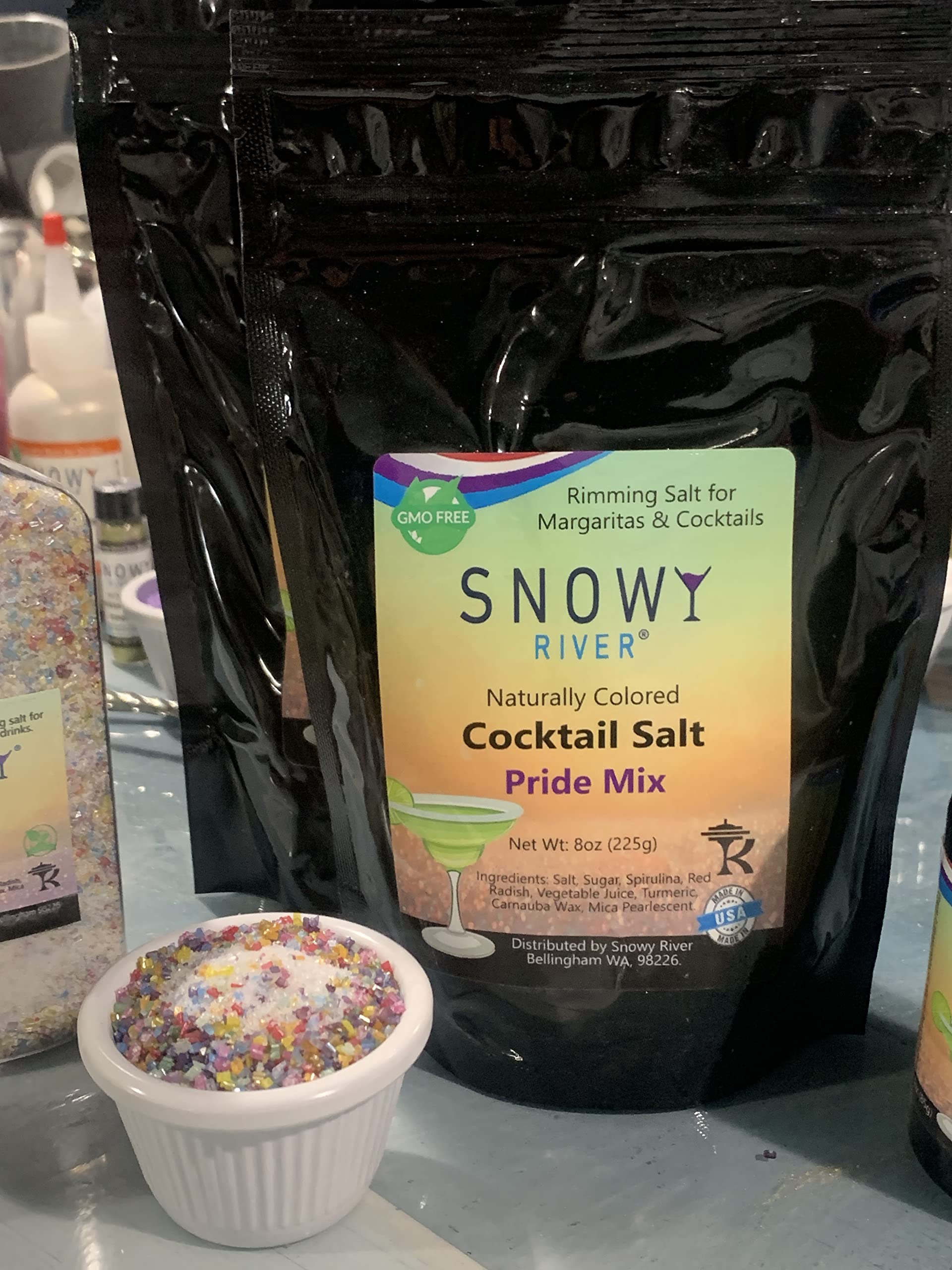 Snowy River Pride Cocktail Salt-Sugar Blend - Naturally Colored Margarita Salt with Sugary hints, Margarita Rimmer, Beverage Rimmer, Cocktail Rimming Salt, Decorative Salt, Kosher (16oz Bag)