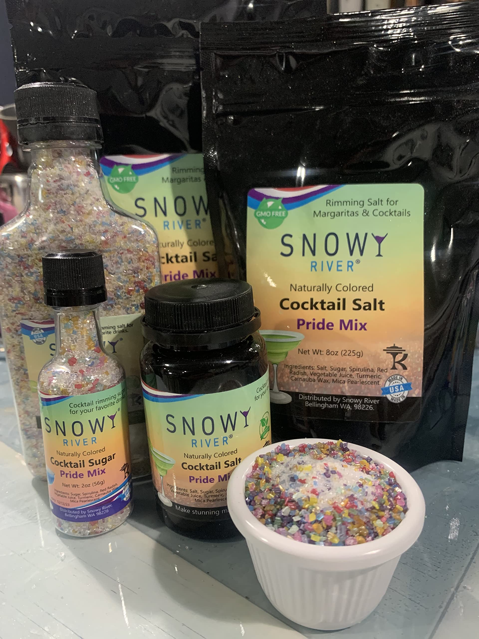 Snowy River Pride Cocktail Salt-Sugar Blend - Naturally Colored Margarita Salt with Sugary hints, Margarita Rimmer, Beverage Rimmer, Cocktail Rimming Salt, Decorative Salt, Kosher (16oz Bag)