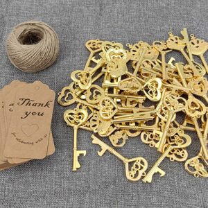 50pcs Skeleton Key Bottle Opener Bridal Shower Wedding Party Favor Souvenir Gift with Escort Tag and Jute Rope(Golden)