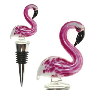 glass flamingo wine bottle stopper - decorative, colorful, unique, handmade, eye-catching glass wine stoppers - flamingo gifts, wine accessories gift for host/hostess - wine corker/sealer