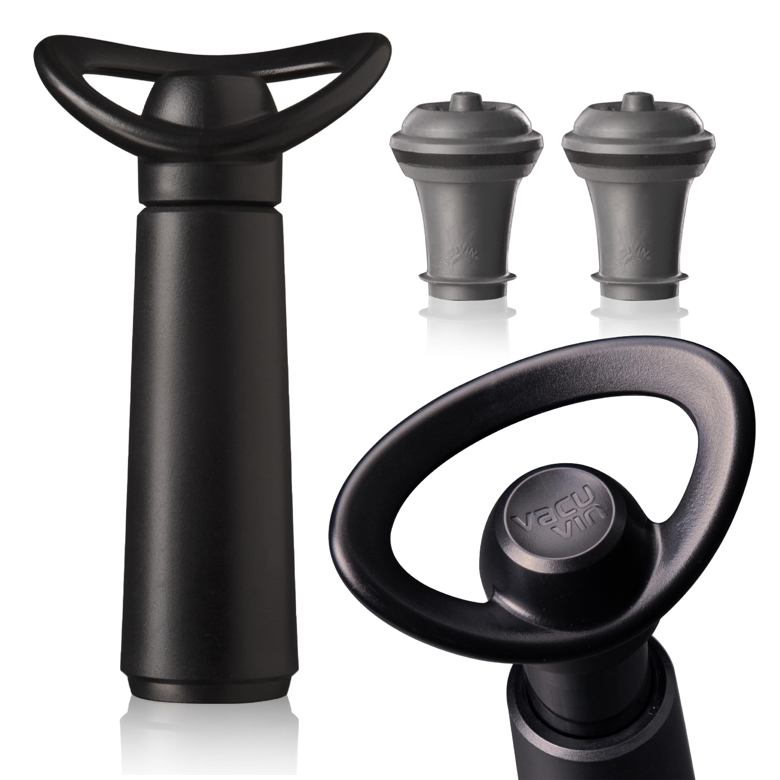 Vacu Vin Wine Saver Concerto - Black - 1 Pump 2 Stoppers - Wine Stoppers for Bottles with Vacuum Pump and Pourer - Reusable - Made in the Netherlands