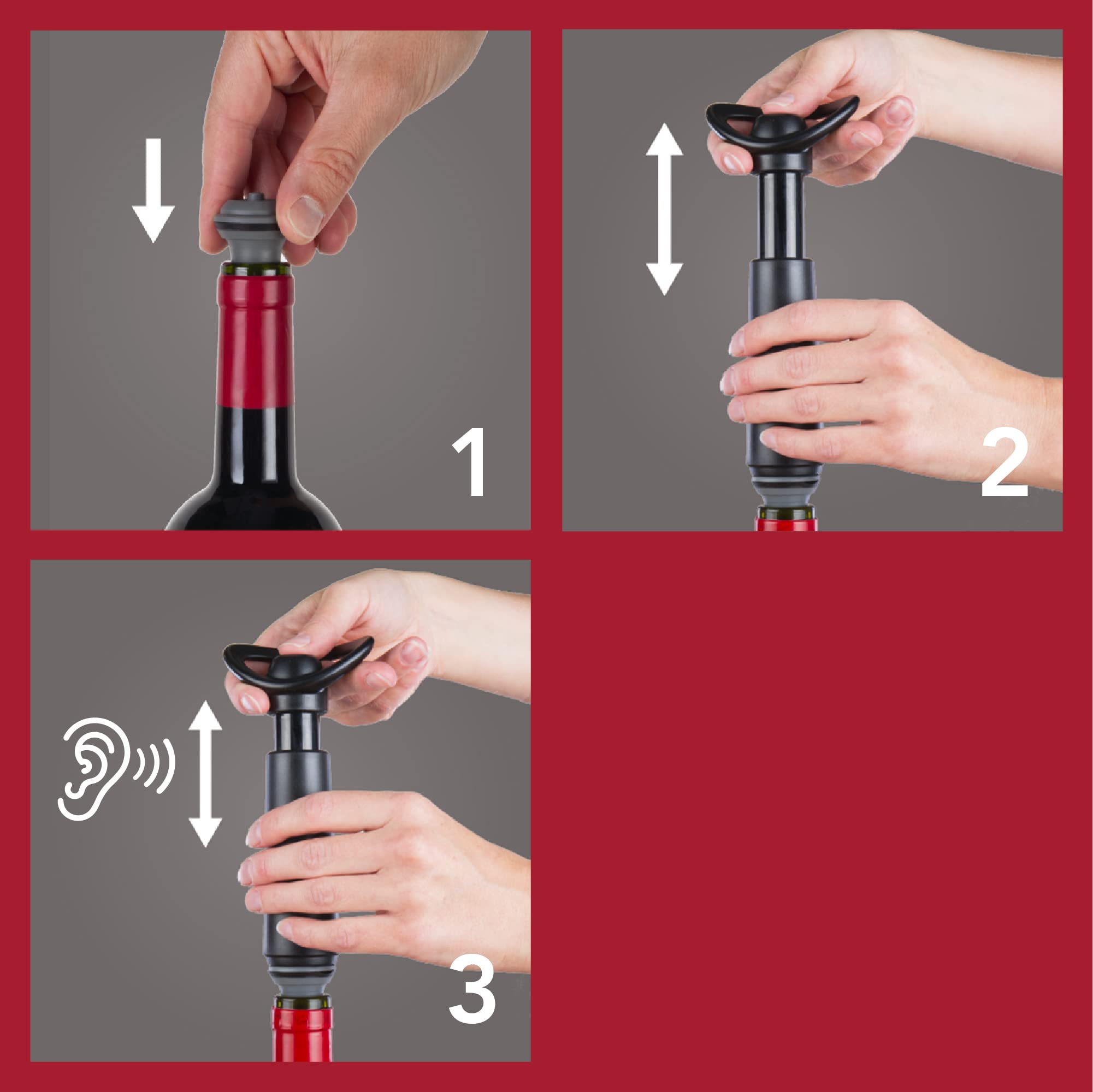 Vacu Vin Wine Saver Concerto - Black - 1 Pump 2 Stoppers - Wine Stoppers for Bottles with Vacuum Pump and Pourer - Reusable - Made in the Netherlands
