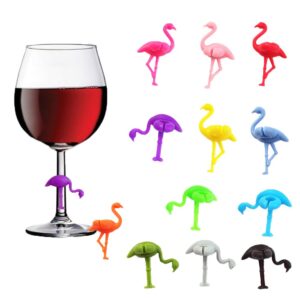 Sayna Wine Glass Charms Drink Markers 12PCS Cute Flamingo Glass Identifiers for Wine Tasting Party Favors Reusable Silicone Wine Glass Tag Wine Party Supplies Drinking Gifts