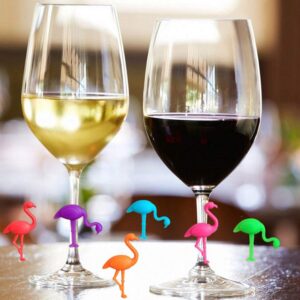 Sayna Wine Glass Charms Drink Markers 12PCS Cute Flamingo Glass Identifiers for Wine Tasting Party Favors Reusable Silicone Wine Glass Tag Wine Party Supplies Drinking Gifts