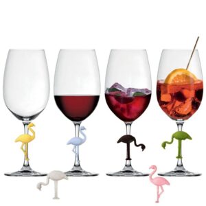 Sayna Wine Glass Charms Drink Markers 12PCS Cute Flamingo Glass Identifiers for Wine Tasting Party Favors Reusable Silicone Wine Glass Tag Wine Party Supplies Drinking Gifts