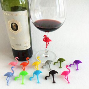 Sayna Wine Glass Charms Drink Markers 12PCS Cute Flamingo Glass Identifiers for Wine Tasting Party Favors Reusable Silicone Wine Glass Tag Wine Party Supplies Drinking Gifts