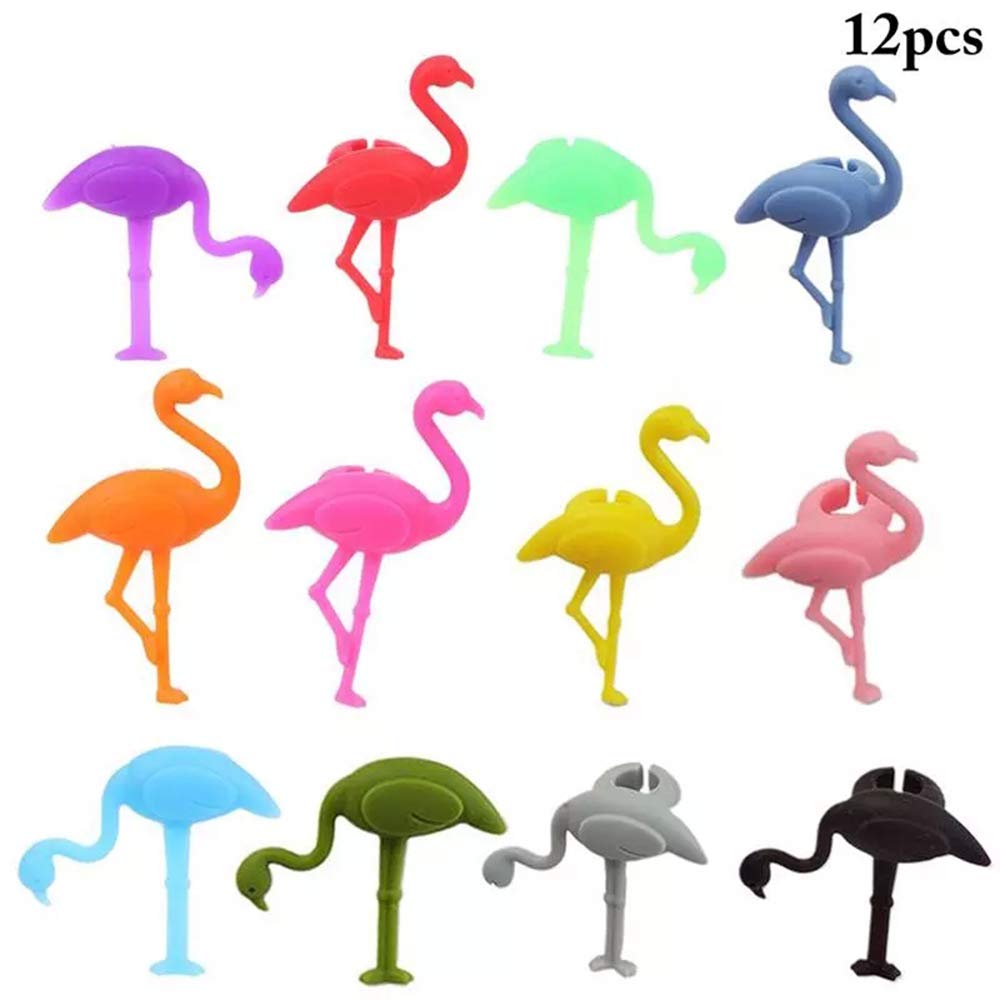 Sayna Wine Glass Charms Drink Markers 12PCS Cute Flamingo Glass Identifiers for Wine Tasting Party Favors Reusable Silicone Wine Glass Tag Wine Party Supplies Drinking Gifts