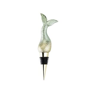 blush siren bottle stopper, mermaid tail wine bottle stopper, fits standard wine bottles, wine preserver, green, set of 1 , gold