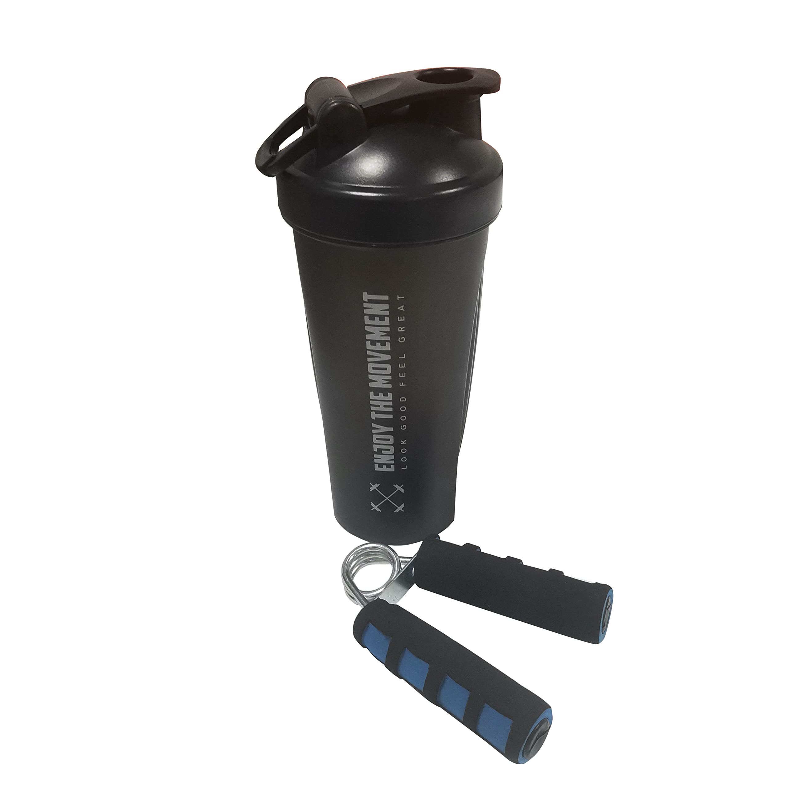 EnjoyTheMovemnt Classic Shaker Bottle Perfect for Protein Shakes and Pre Workout ,28-Ounce, GRIP STRENGTH, Black ,white, 22x10.2x10.2 cm
