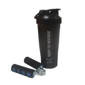 EnjoyTheMovemnt Classic Shaker Bottle Perfect for Protein Shakes and Pre Workout ,28-Ounce, GRIP STRENGTH, Black ,white, 22x10.2x10.2 cm