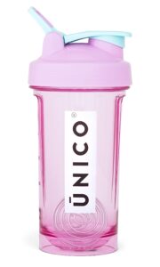 unico crystal purple shaker bottle - 24 oz - extra-durable | leak-proof | tritan plastic bpa-free | curved bottom for easy cleaning | cute shaker bottles | protein shaker w/mixing ball