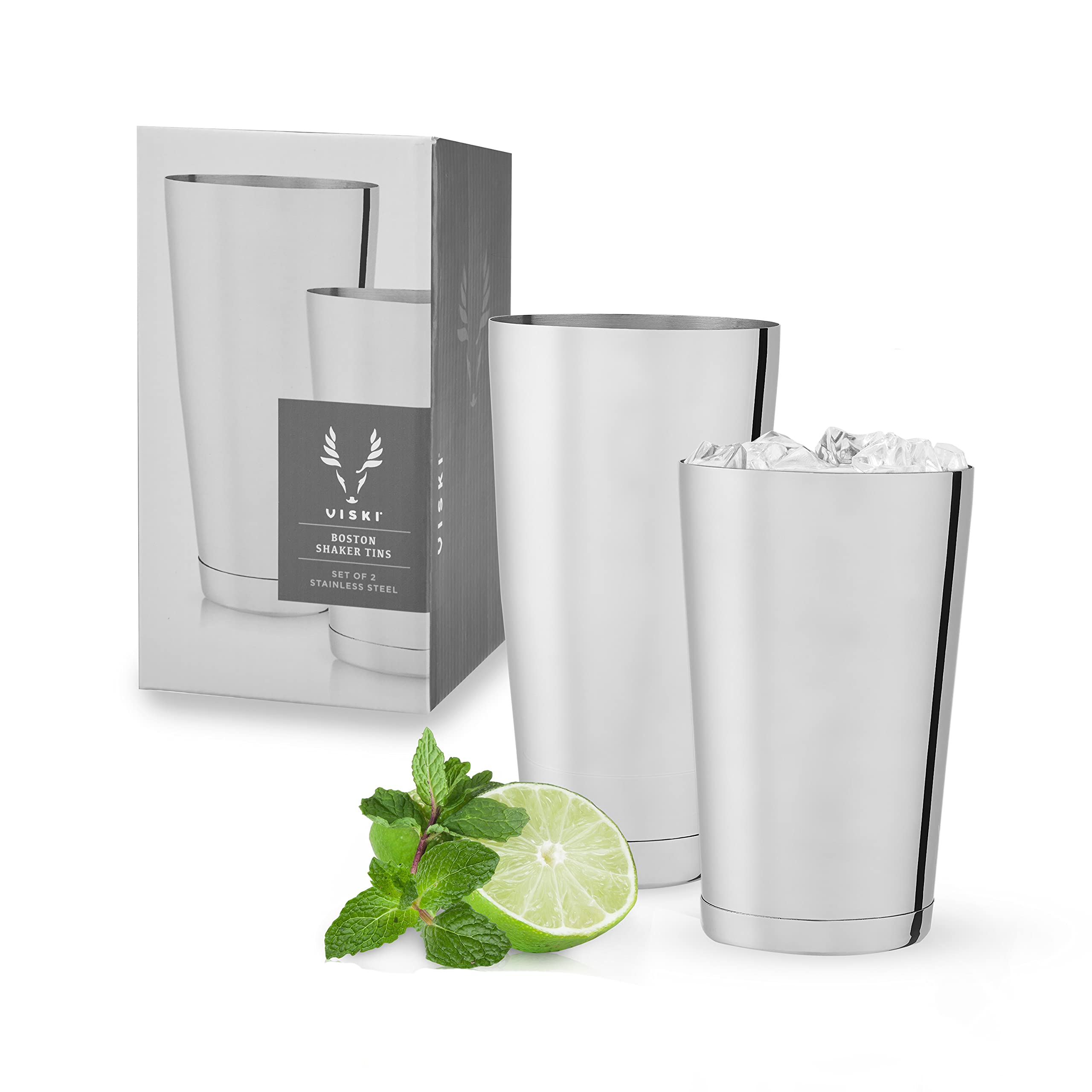 Viski Stainless Steel Shaker Tins, Set of 2 Boston Shaker Tins, Cocktail Shaker Set, 28 Oz & 18 Oz