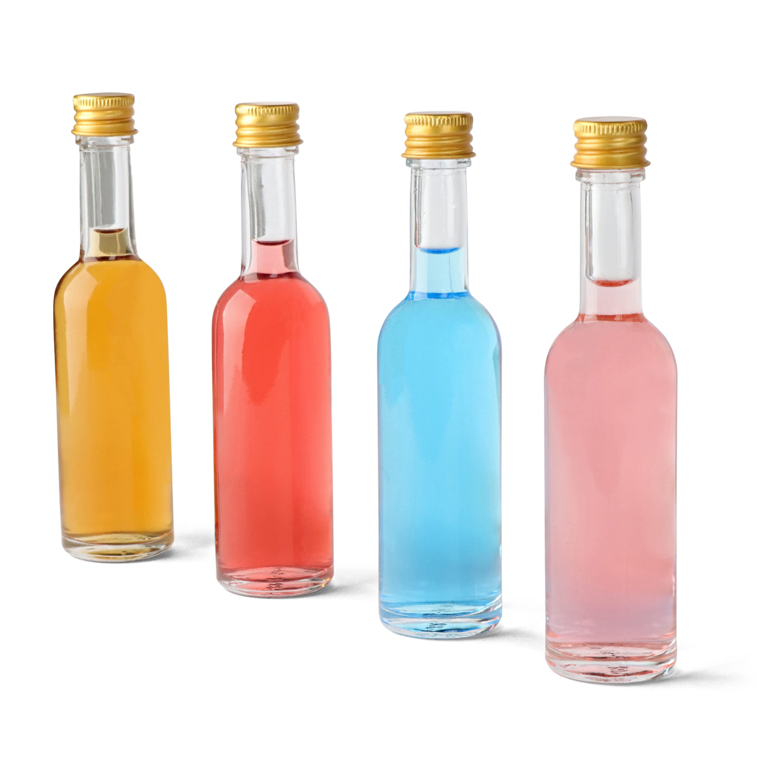 G Francis Fillable Alcohol Mini Liquor Bottles Bulk 50pk - 50ml (1.7oz) Small Liquor Bottles for Party Favors, Mini Hot Sauce Bottles - Glass Juice Shot Bottles with Caps, Empty Bottles for Liquor