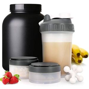 Hydro2Go 2pc Protein Jars with Pill Tray, Replacement Storage Container for 16oz Shaker Bottle with Twist & Lock on System. Perfect for Powders, Supplements in Sports Activities (gray)