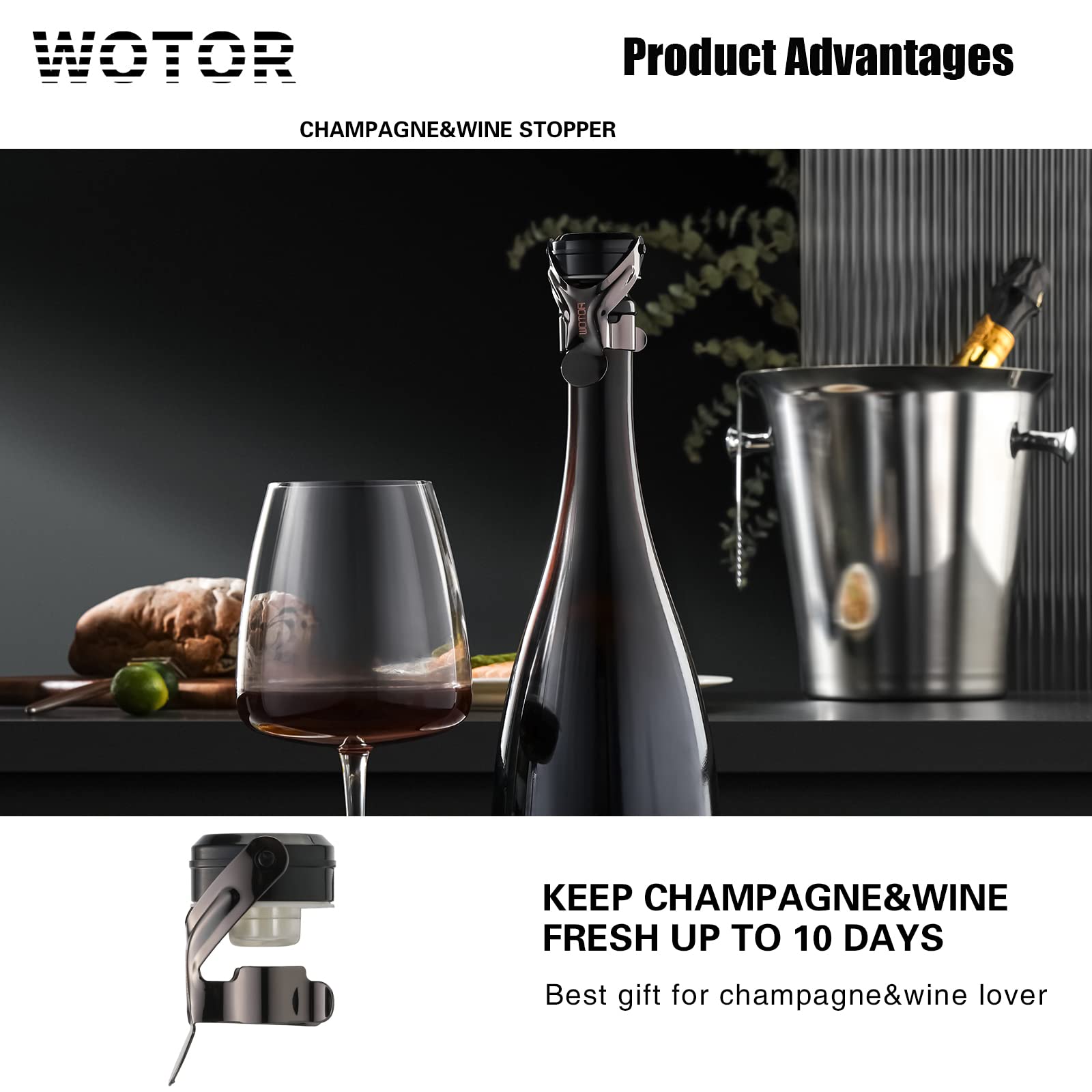 WOTOR Champagne&Wine Stopper Stainless Steel with Food Grade Silicone, Leakproof Keep Fresh, Reusable Saver for Wine, Champagne, Cava, Prosecco and Sparkling, Wine Cork, Sealer(4 Pack Multicolor）