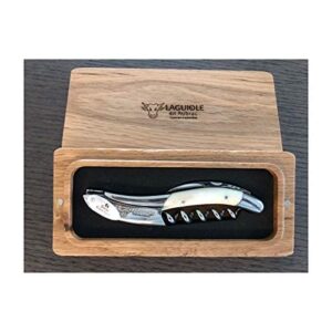 laguiole en aubrac sommelier waiter's corkscrew, zebu bone handle, wine opener with foil cutter & bottle opener