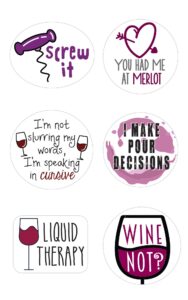 twerp funny wine glass markers | stickers for stemless wine glasses | set of 12 static cling, reusable stickers | funny wine party supplies | great alternative to wine charms
