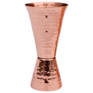 prince of scots premium hammered pure solid copper double side jigger, 1 ounce and 2 ounce cups with 5 marks for measurement