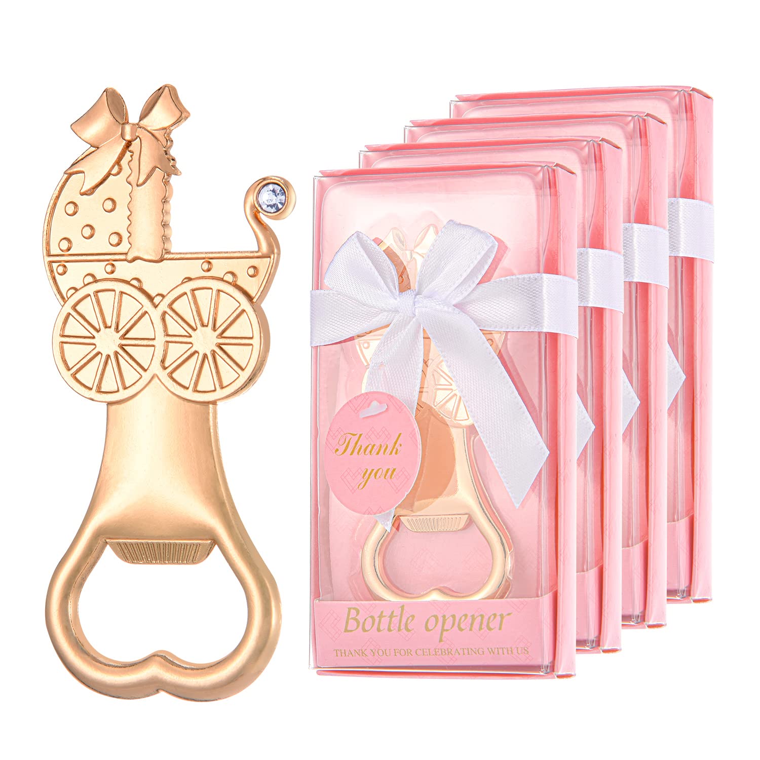 24 Pieces/packs Pink Baby Carriage Shaped Bottle Openers，Girl or Boy Baby Shower Favors, Gifts or Decorations for Guests with Gift Boxes Party Return Souvenirs Giveaways Bulk